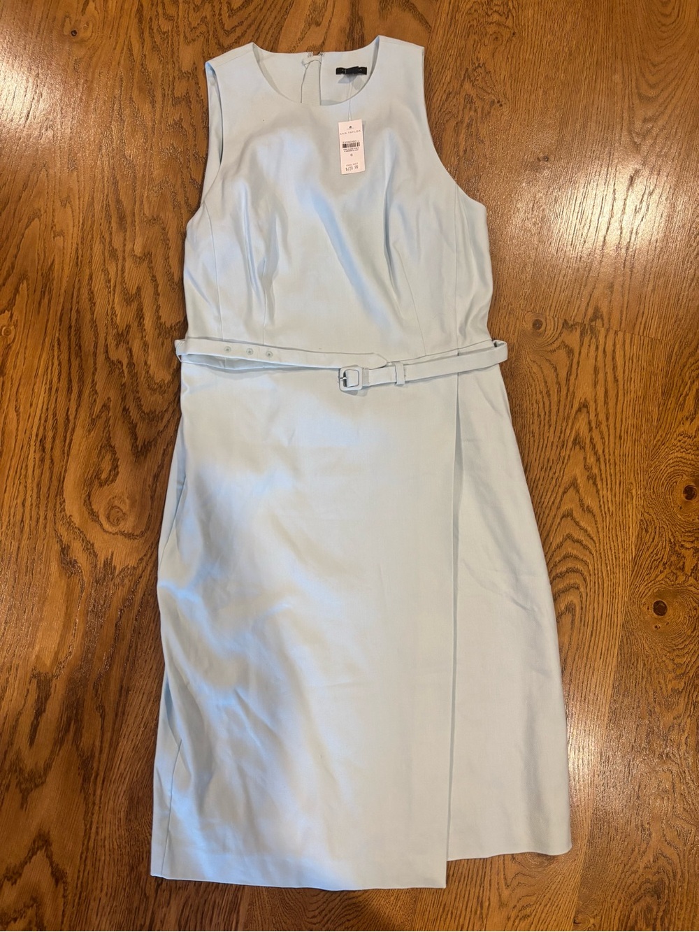 NWT Ann Taylor Light Blue Belted Wrap Midi Sleeveless Scoop Neck Dress Size 6